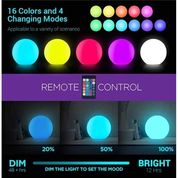 LED Dimmable Light Ball: 12-inch Waterproof Floating Pool Lights with Remote - Picture 2 of 6